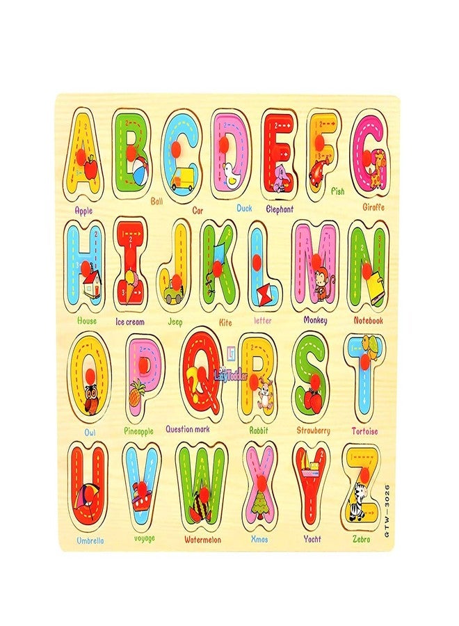 جيرن لوحة حروف أبجدية خشبية تعليمية للأطفال من ArtBee مع مقبض، صينية حروف كبيرة من الألف إلى الياء للأطفال الصغار - Image 1